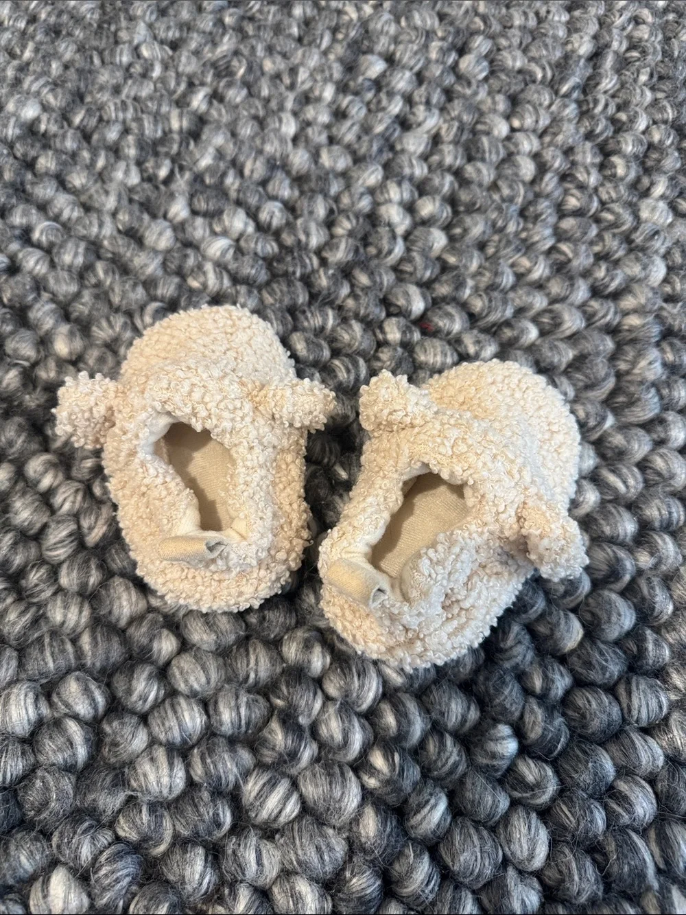 Baby Infant Cozy Cream Sherpa Baby Booties with Bear Ear Accents